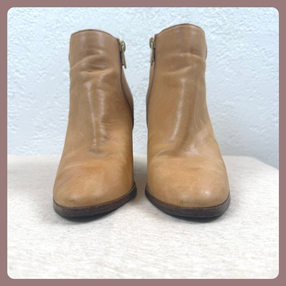 Coach Tan Leather Side Zip Block Heel Ankle‎ Booties Women's Size 7.5